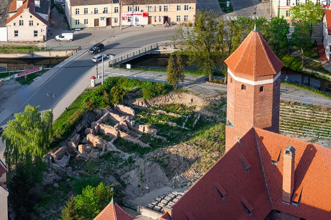 Lidzbark Warminski, okolica zamku i amfiteatru. EU, PL, Warm-Maz. Lotnicze